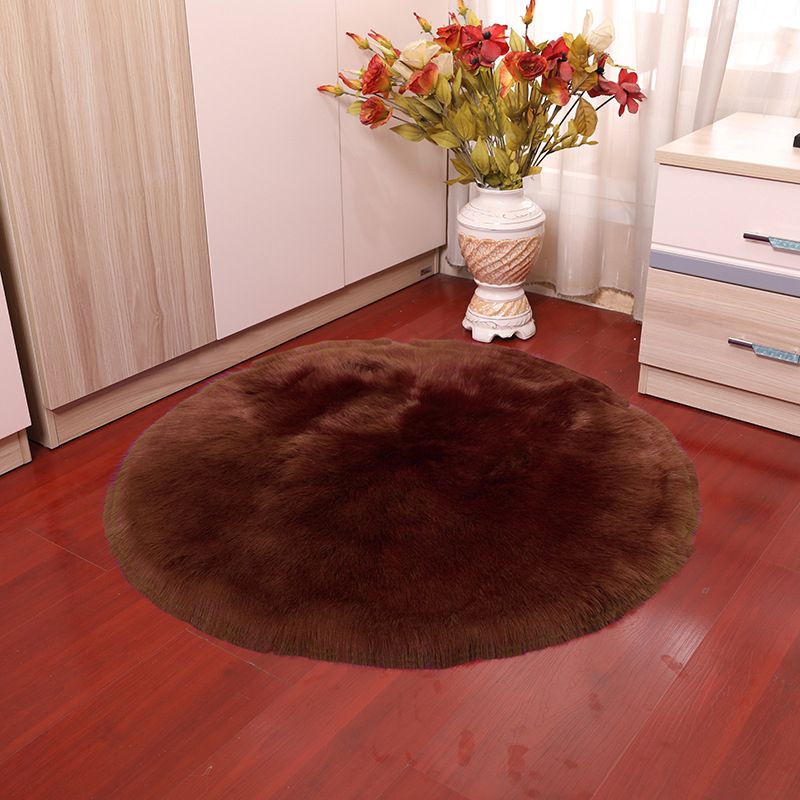 Trendy Round Shag Area Rug Casual Plain Indoor Rug Polyester Stain Resistant Carpet for Home Decor