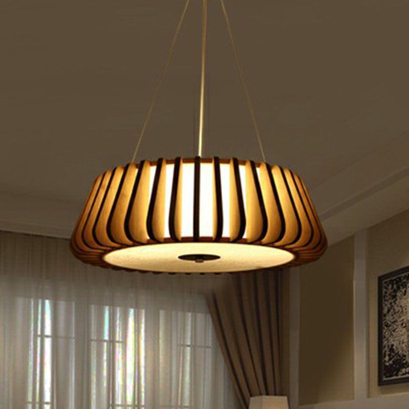 Tapered Drum Chandelier Pendant Light Contemporary 3 Bulbs Living Room Hanging Light in Wood