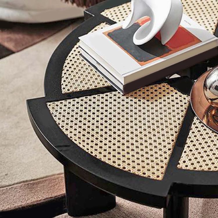 Scandinavian Rattan Cocktail Table Round Wooden Cocktail Table for Living Room