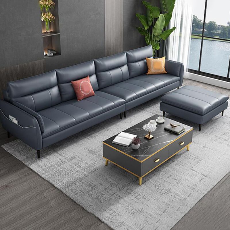 Stain Resistant Glam Blue Sofa Sewn Pillow Back Pillow Top Arm Seating