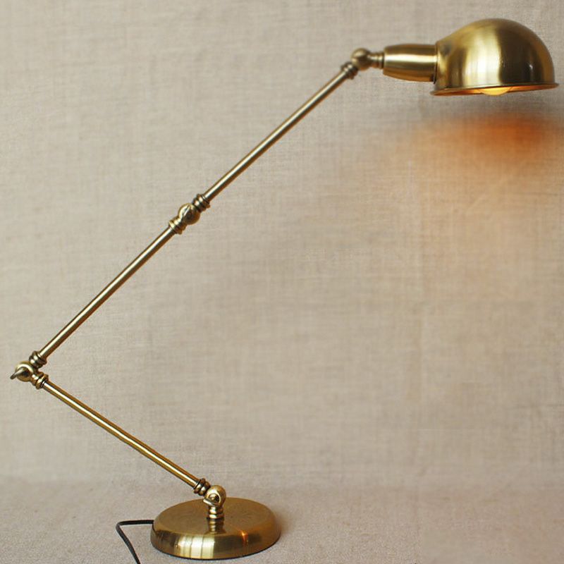 Swingarm slaapkamer taakverlichting met koepelschaduw retro stijlvol metaal 1 licht zwart/messing bureau licht