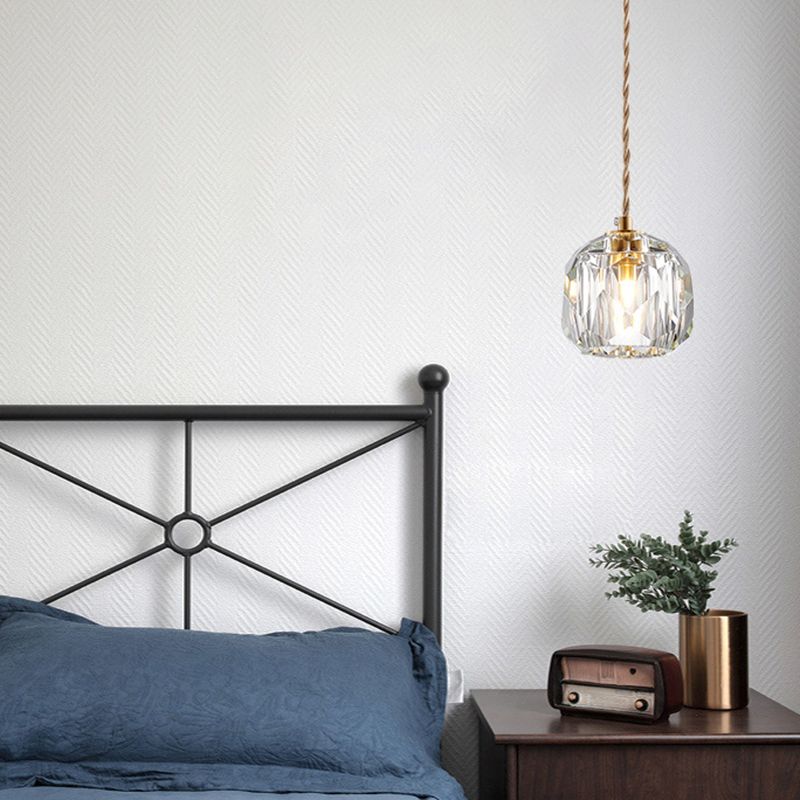 Globe Shape Pendant Lighting Fixture Contemporary Style Crystal Gold Hanging Lamp Kit