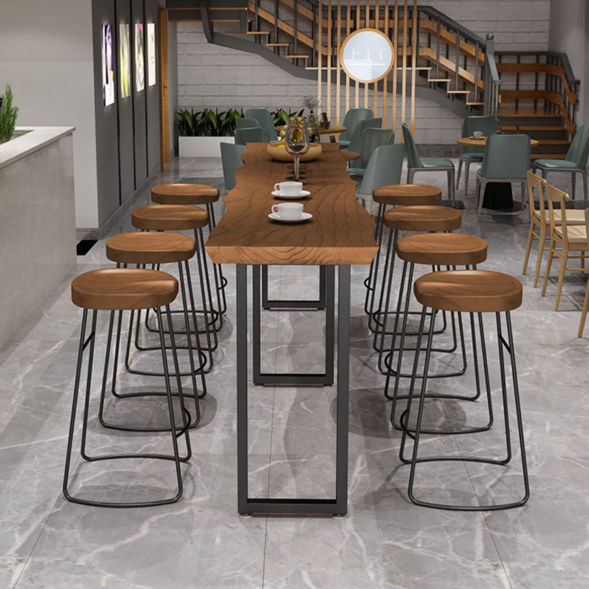 Solid Wood Dining Stool Modern Backless Bar Stool with Footrest
