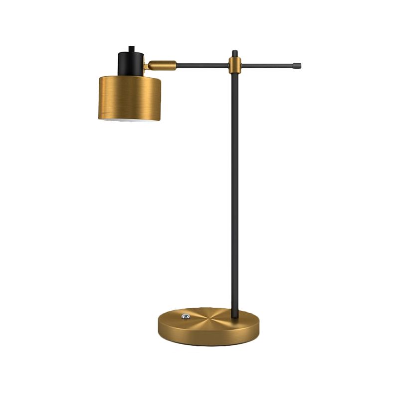 Luce del comodino Drum Metal contemporaneo 1- Lampada da tavolo in ottone leggero con braccio angolare destro per soggiorno