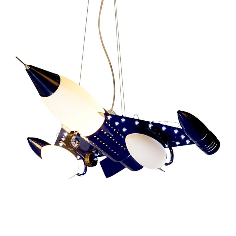 Blue Air Plane Pendant Light Cool Metal Suspension Light for Boys Bedroom