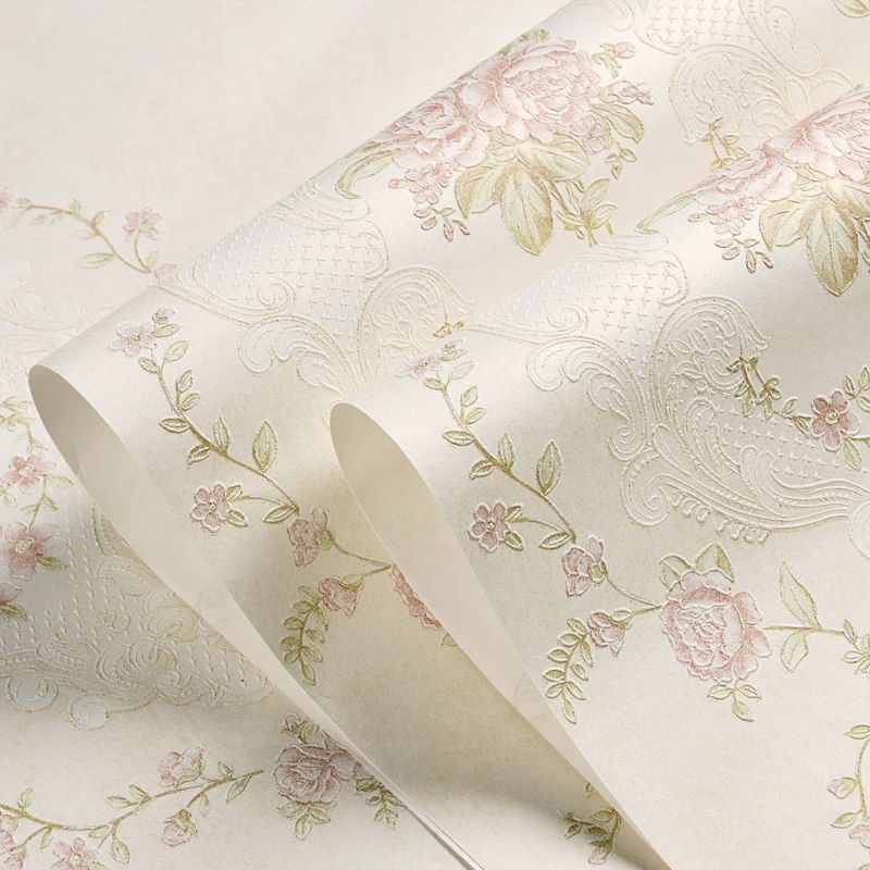 Unpasted Vinyl Wall Covering Damask Peony Flower Embossed Wallpaper Roll in Pastel Color
