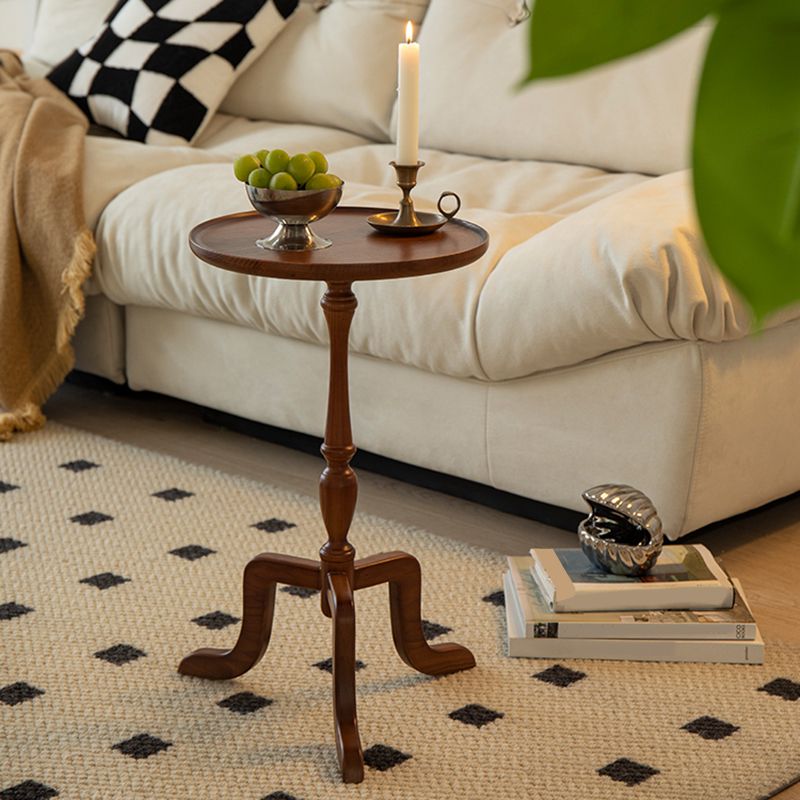 Rustic Round 3 Legs Side Table Solid Wood Tray Top End Table Set