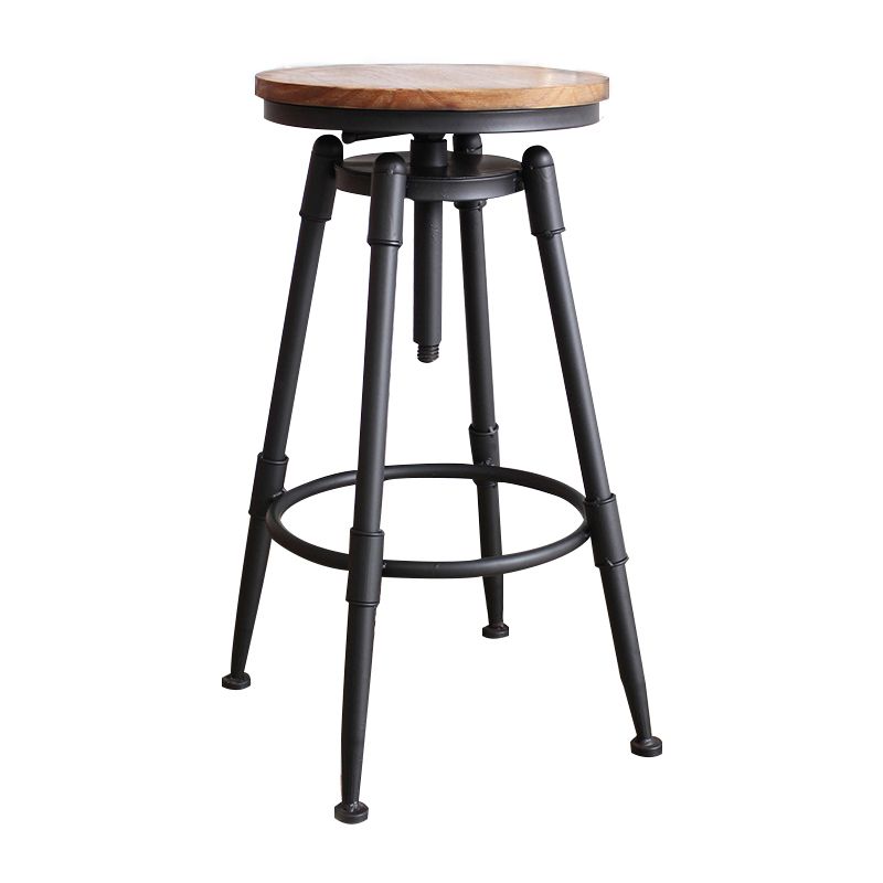 Industrial Metal Barstool Low Back Faux Leather Cushion Footrest Stool with 4 Legs