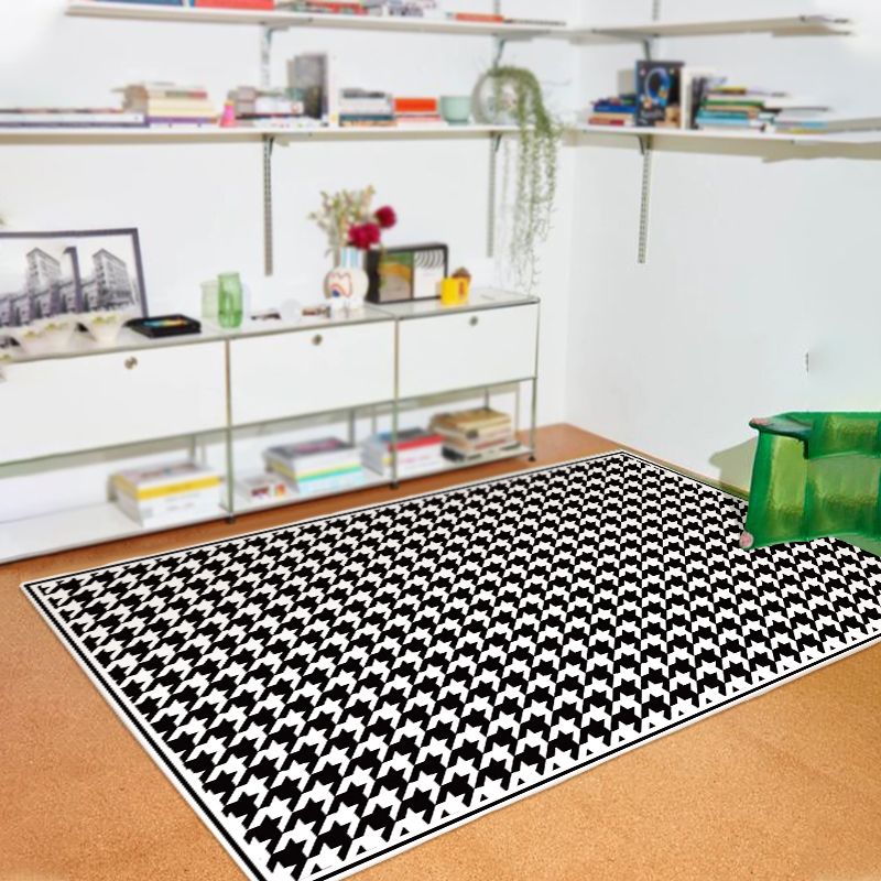 Modern Houndstooth Pattern Rug Polyester Area Rug Non-Slip Backing Carpet for Living Room