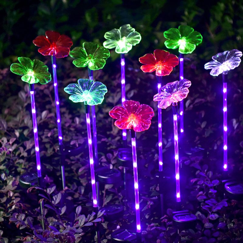 Flower Shaped Outdoor LED Stake Light Plastic Modern Solar Lawn Lighting in Clear