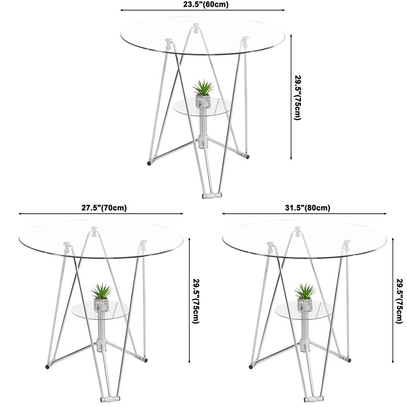 Round Tripod Dining Site Table Metal Dinette Table with Tempered Glass