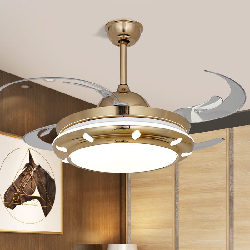 42 "breite Acrylgold Deckenlüftungslampe kreisförmige LED moderne Halbblütenleuchte für Wohnzimmer, 4 klare Klingen