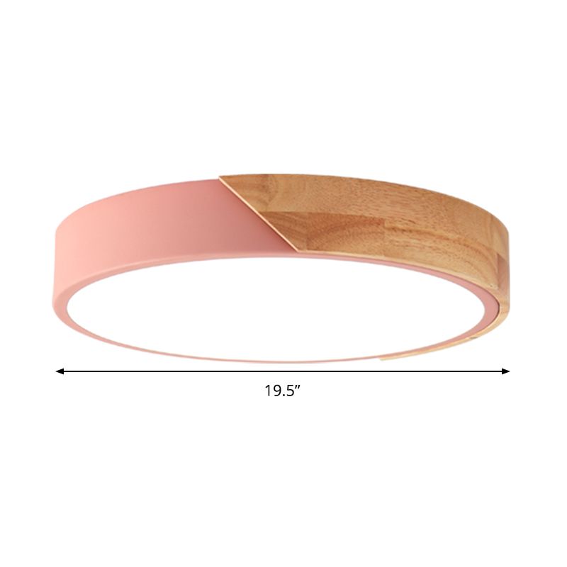 Round Flush Light Modernist Metal LED Pink/White Ceiling Mounted Fixture with Acrylic Diffuser, 12"/16"/19.5" Wide