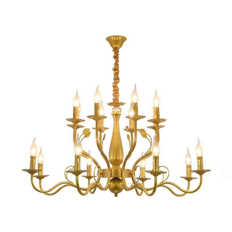 Gold 6/12/16 Lights Chandelier Light Fixture Traditional Metal Swooping Arm Pendant Lamp for Living Room