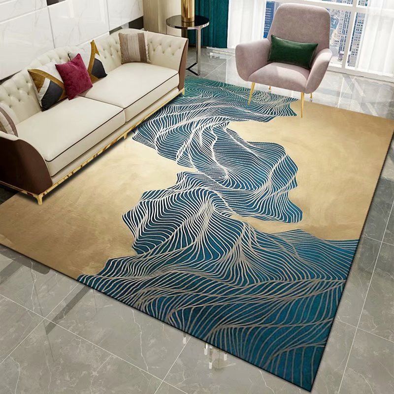 Black Modern Rug Polyester 3D Pattern Rug Non-Slip Backing Rug for Living Room