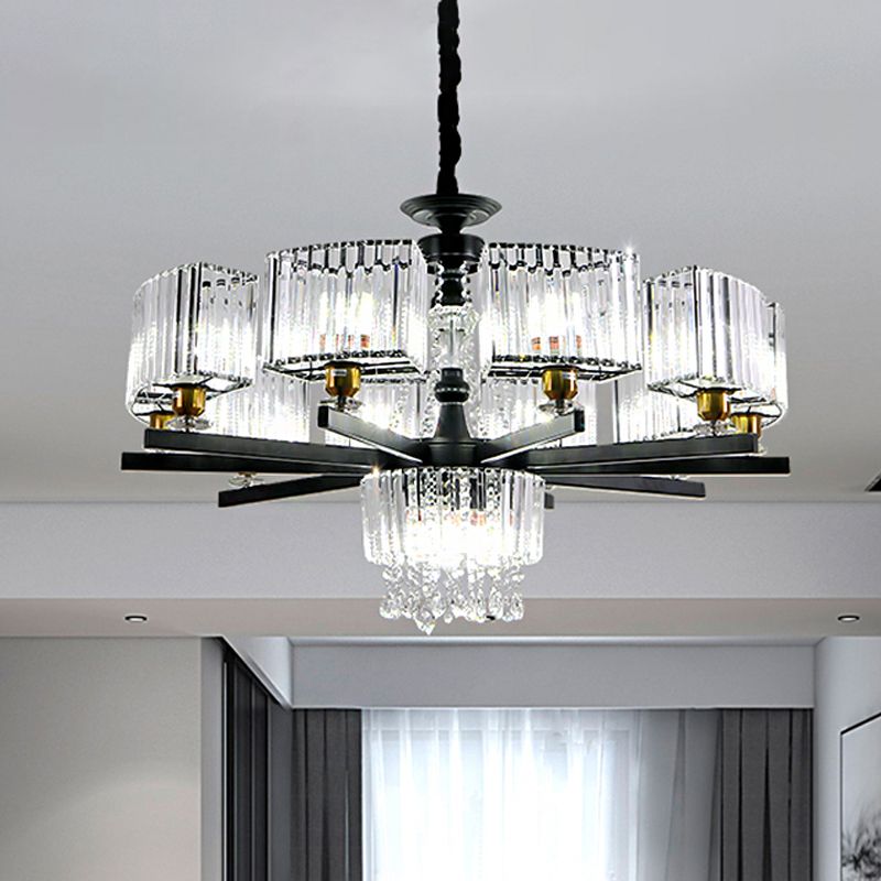 13 Bulbs Crystal Chandelier Traditional Black Geometric Sitting Room Ceiling Lamp