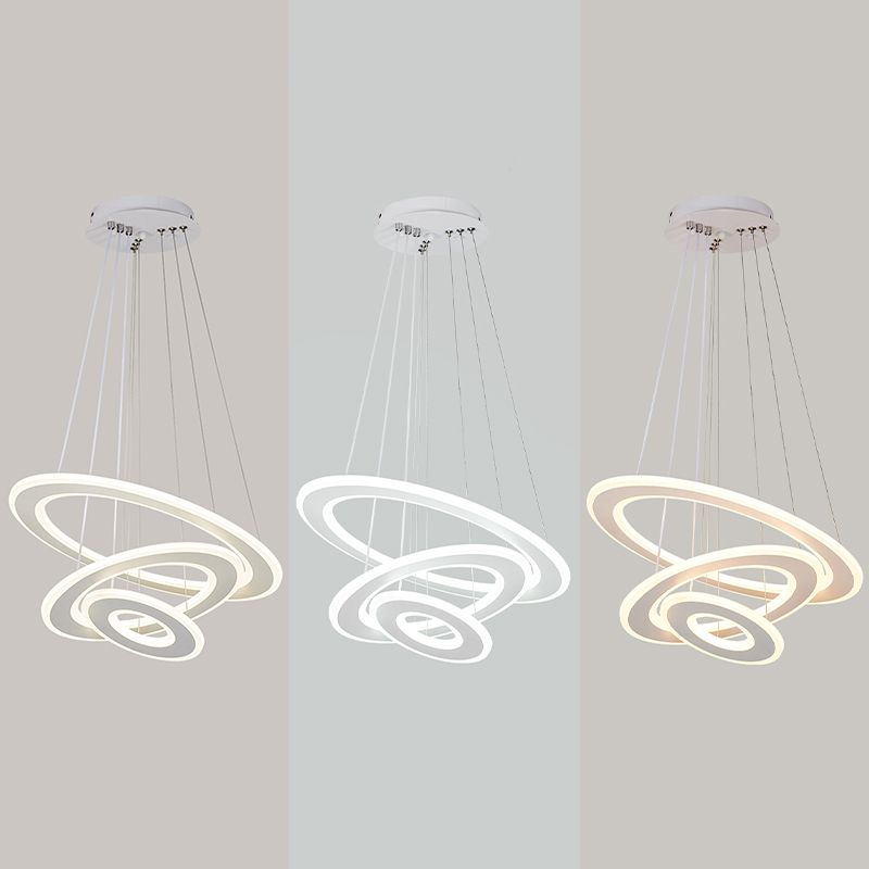 White O Chandelier Pendant Minimalist 3-Light Acrylic LED Ceiling Light for Dinner