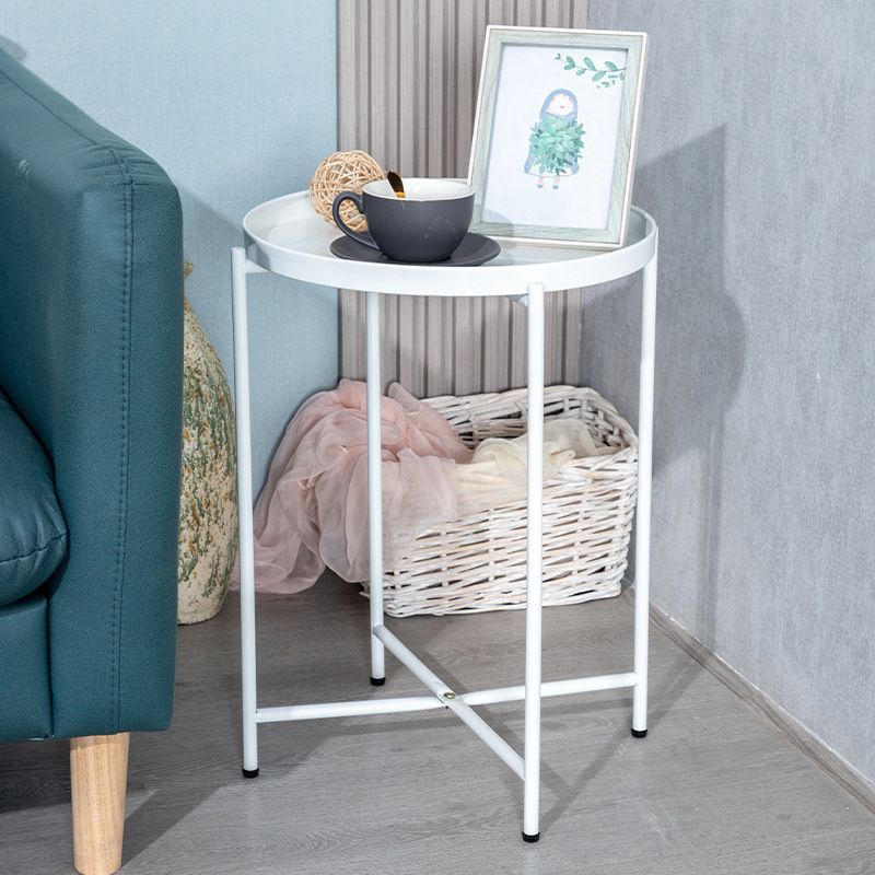 Modern Cross Legs Corner Table Round Tray Top Side End Table