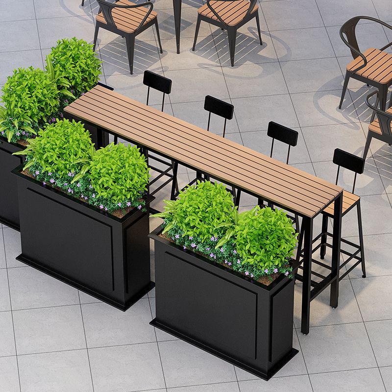 Outdoor Industrial Counter Stool Wood and Metal Black Footrest Bar Stool