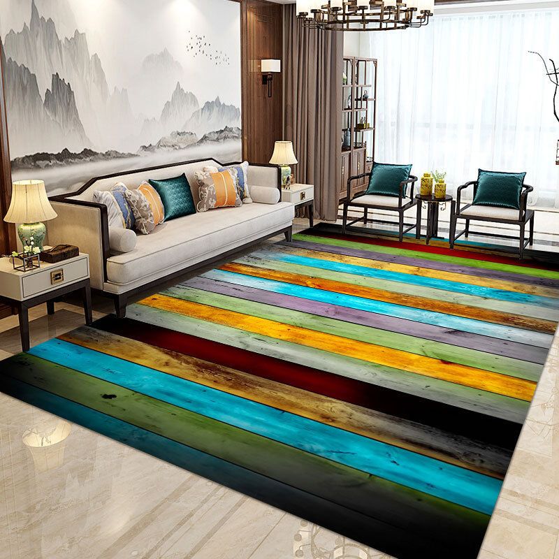 Modern Home Decorative Rug Multi Colored Geometry Area Rug Polypropylene Washable Stain Resistant Non-Slip Backing Rug