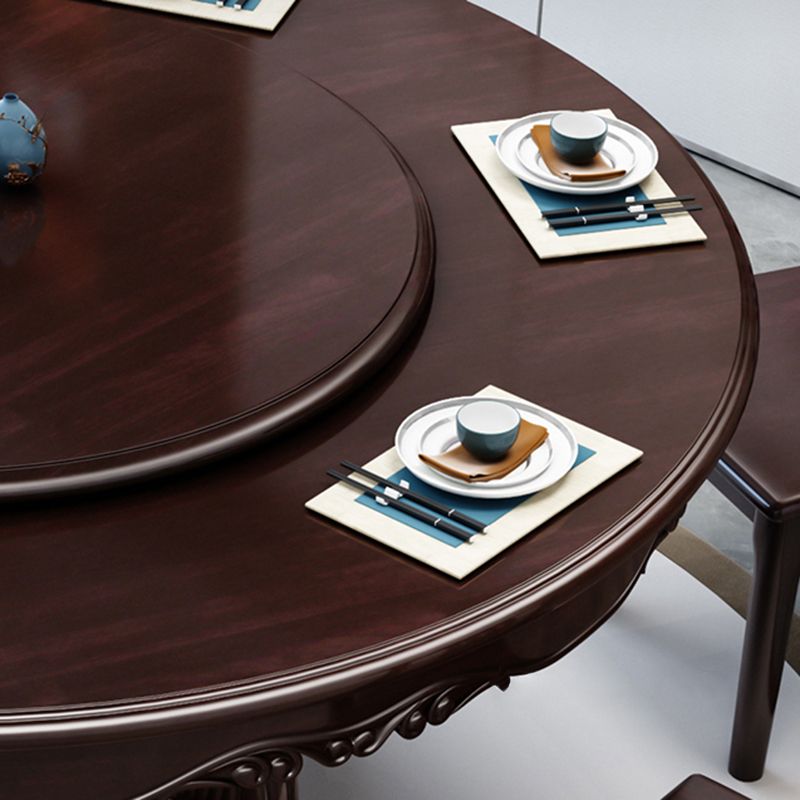 Glossy Brown Wood Dinette Table with Pedestal Traditional Round Dining Table