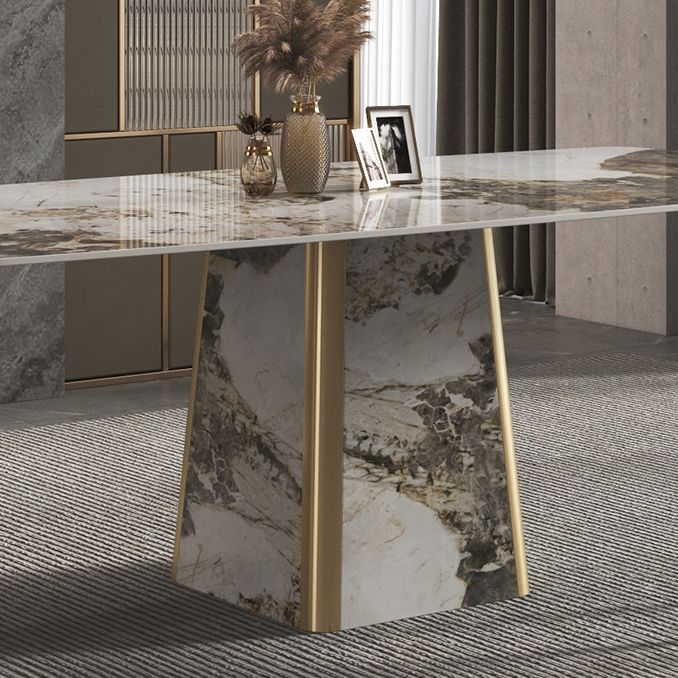 Contemporary Stone Dining Table Rectangle Table with Pedestal Base