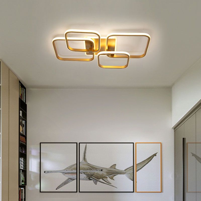Modern Minimalist LED Semi Flush Mount Square Acrylic Ceiling Light in Gold