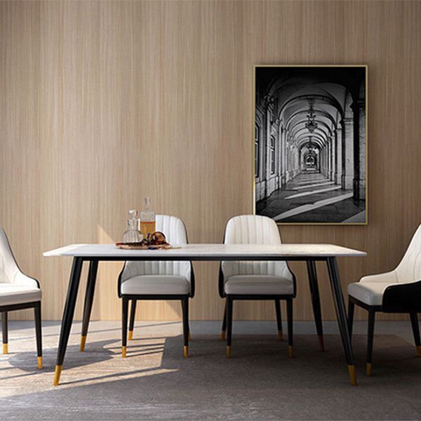 Modern Stone Rectangle Dining Table 4 Black Legs Table for Dining Room