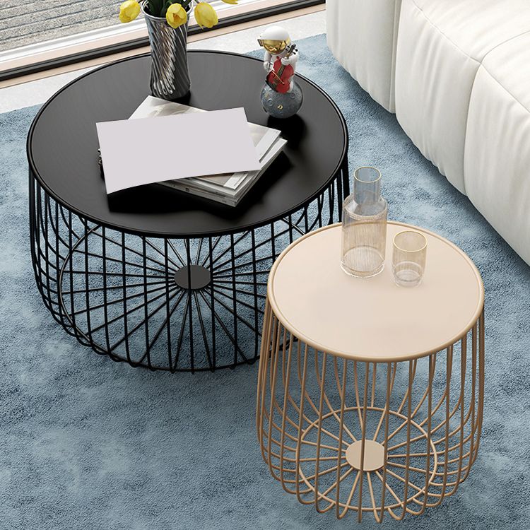 Mid-Century Modern Round Iron Coffee Table Frame Cocktail Table 15.75" H