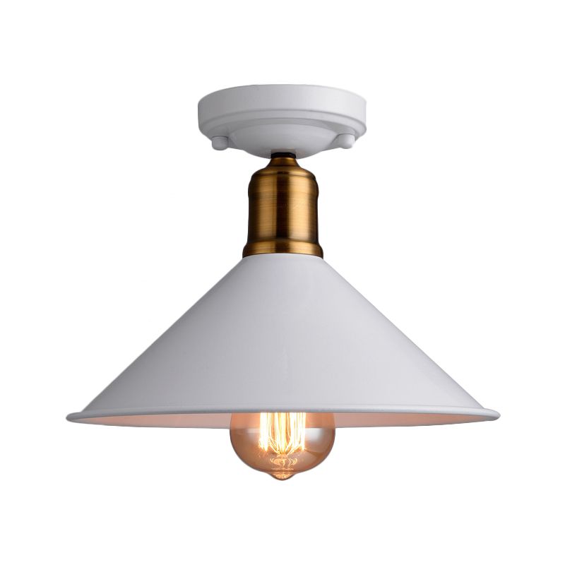 1 Light Conic Semi-Flush Mount Light Vintage Stylish Black/White Metallic Close to Ceiling Lighting