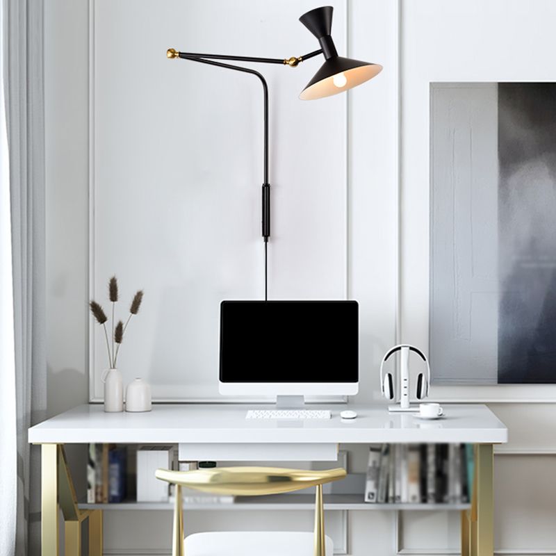 Nordic Metal Wall Light Conical Shade 2 Lights Adjustable Wall Sconce for Living Room