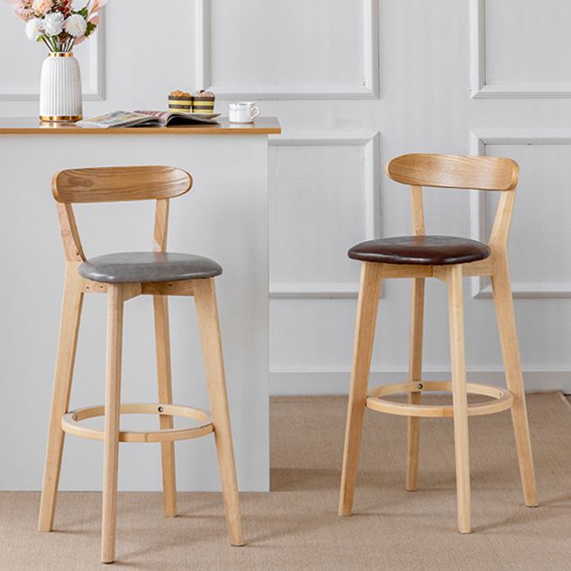 Scandinavian Rubberwood Low Back Barstool Milk Tea Shop Upholstered Stool