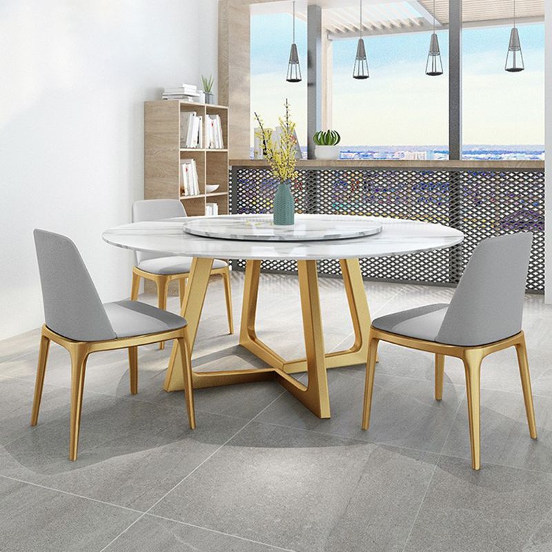 Metal and Stone Table Glam Style Round Dining Table for Home Living Room