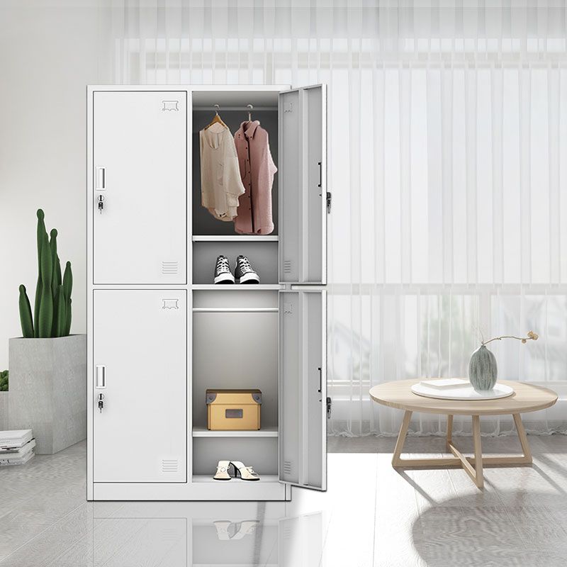 Contemporary Style Metal Wardrobe White Colour Soft Close Doors Wardrobe Closet