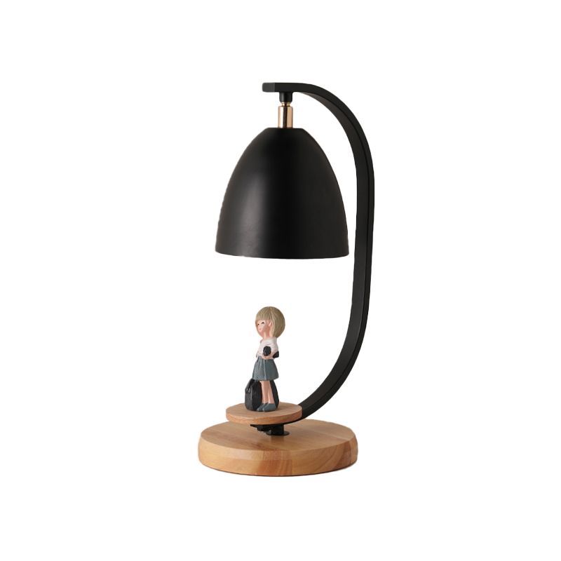 Nordic Conical Nightstand Light Metallic 1 Light Bedroom Table Lamp with Girl Decor in White/Black