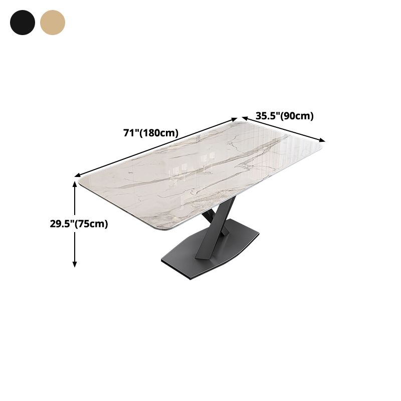 Traditional Luxury Dining Table Rectangle Sintered Stone Table with Pedestal Base