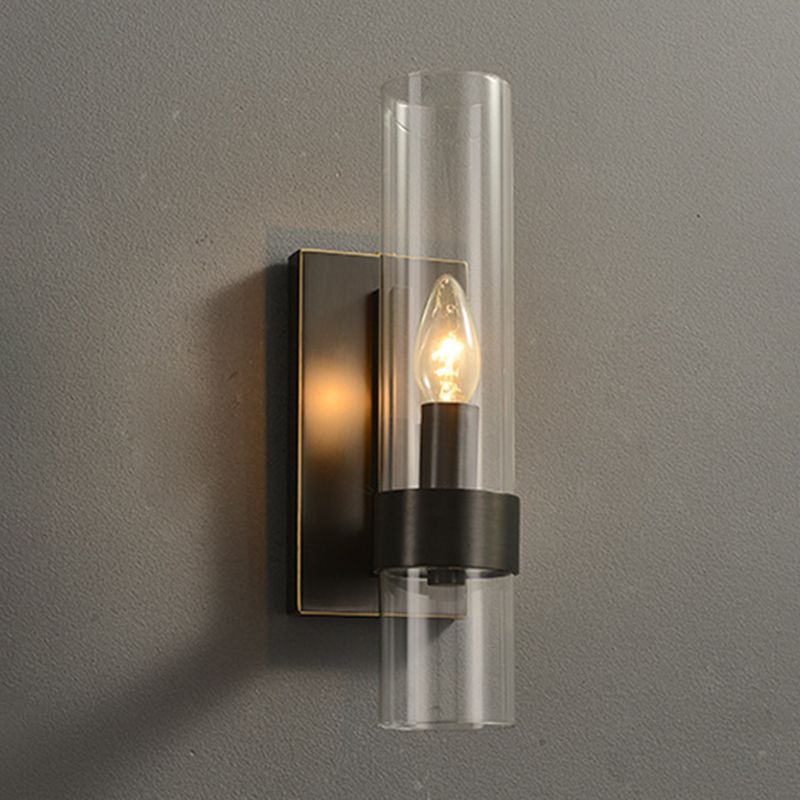 Cylinder Shape Glass Wall Light Industrial Style 1 Light Wall Light Sconce