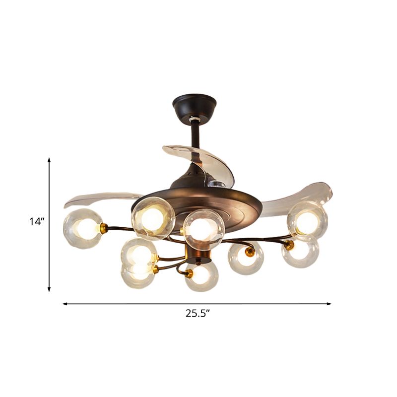 Halb flush chandelier rustikal klare kugelglas 9-bulb schwarzer fächerbeleuchtung mit 4 klingen