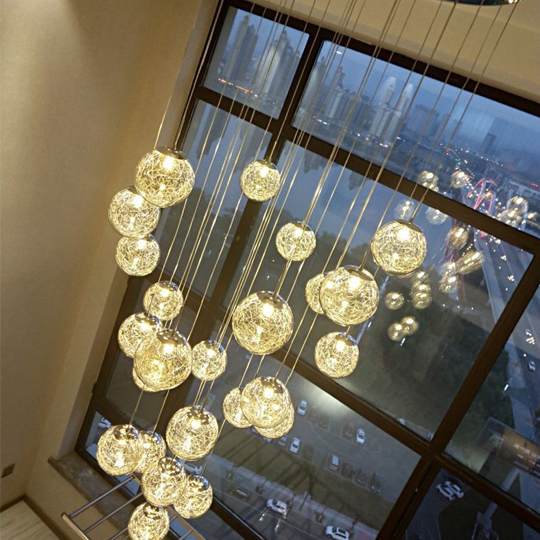 Modern Ball Pendant Clear Glass Multi Lights Hanging Ceiling Light for Spiral Stair