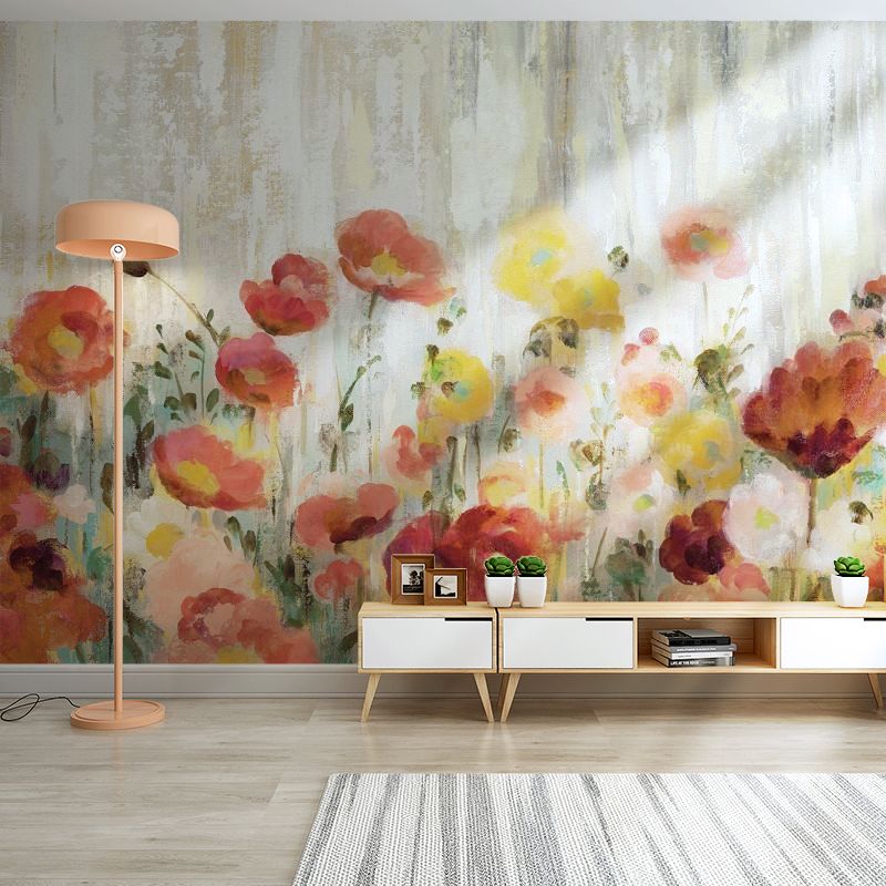 Yellow and Red Tropical Mural Customized Forest and Floral Pattern Wall Covering for Home Decoration
