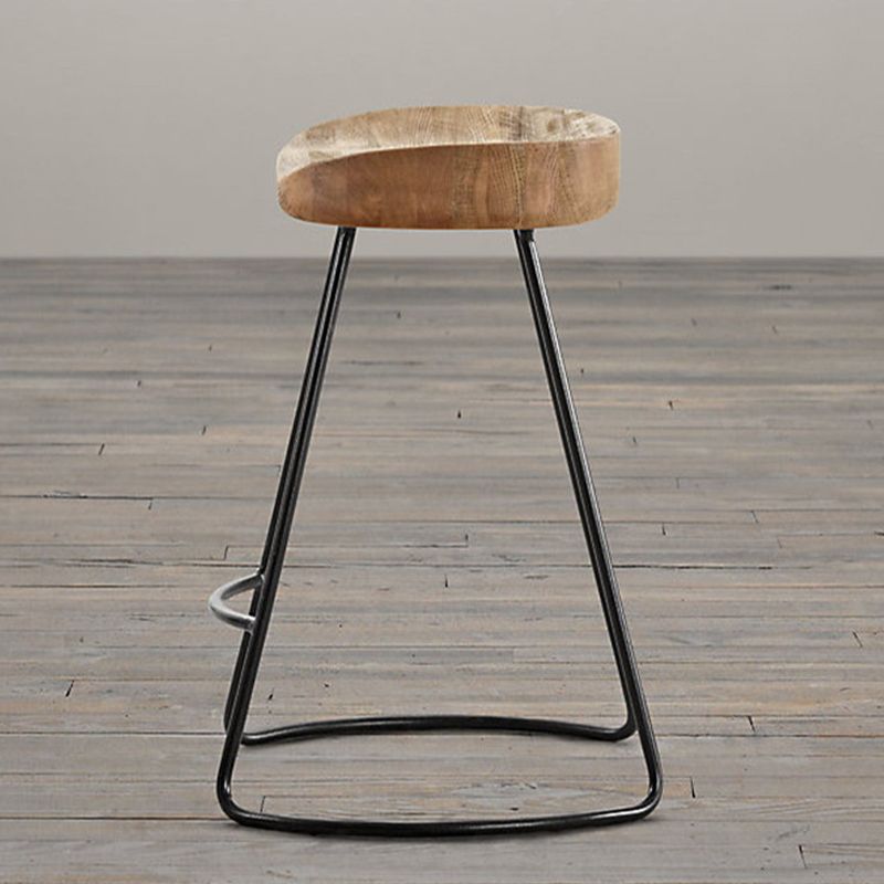 Contemporary Style Counter Stool Solid Wood Saddle Seat Bar Stool with Metal Base