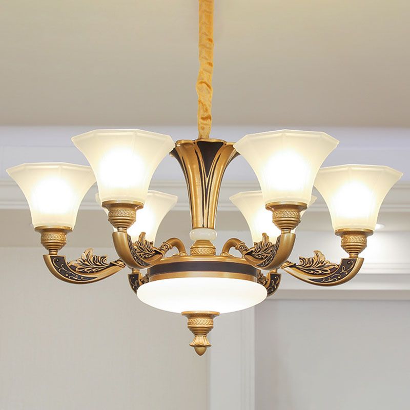 Candelera de techo en forma de campana Kit de luz colgante de sala de estar contemporánea de vidrio esmerilado en blanco