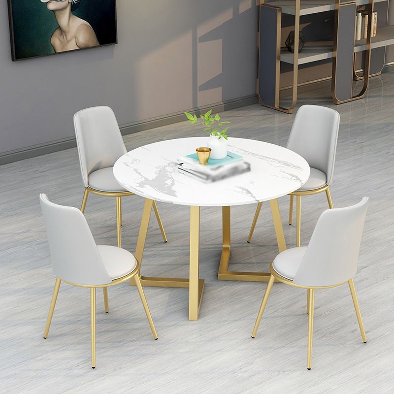Stone Top Dining Table Contemporary Table with Sled Base in Gold