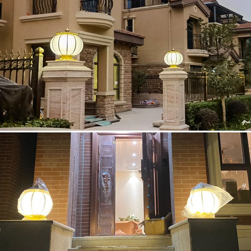 Round Shape Metal Solar Pillar Lamp Modern Style 1 Light Outdoor Light