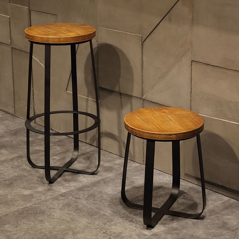 Solid Wood Bar Stool Contemporary Armless Dining Stool with Metal Base