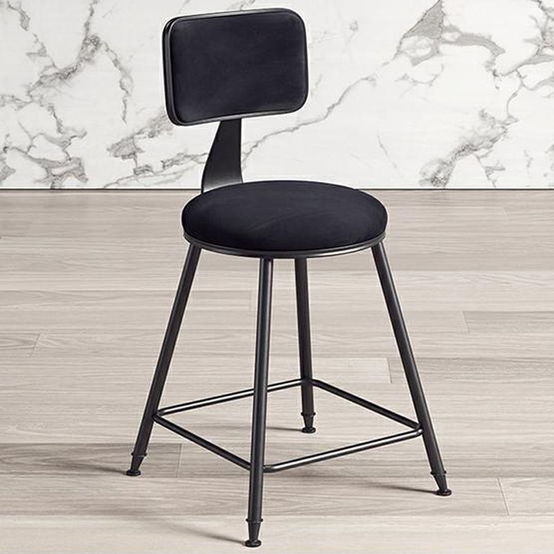 Contemporary Counter Bar Stool Backrest Velvet Bar Stool with Footrest, Iron Base