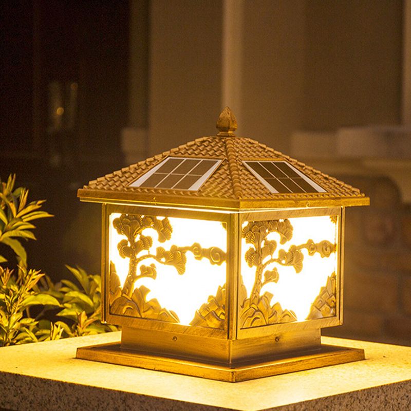 Rectangle Shape Metal Outdoor Lamp Modern Style Single Light Solar Pillar Lights