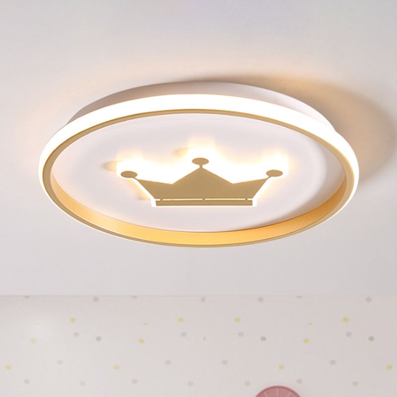 Crown/Monkey Flush Mount Lighting Kids Metallic Gold/Coffee LED Ceiling Mounted Fixture for Bedroom