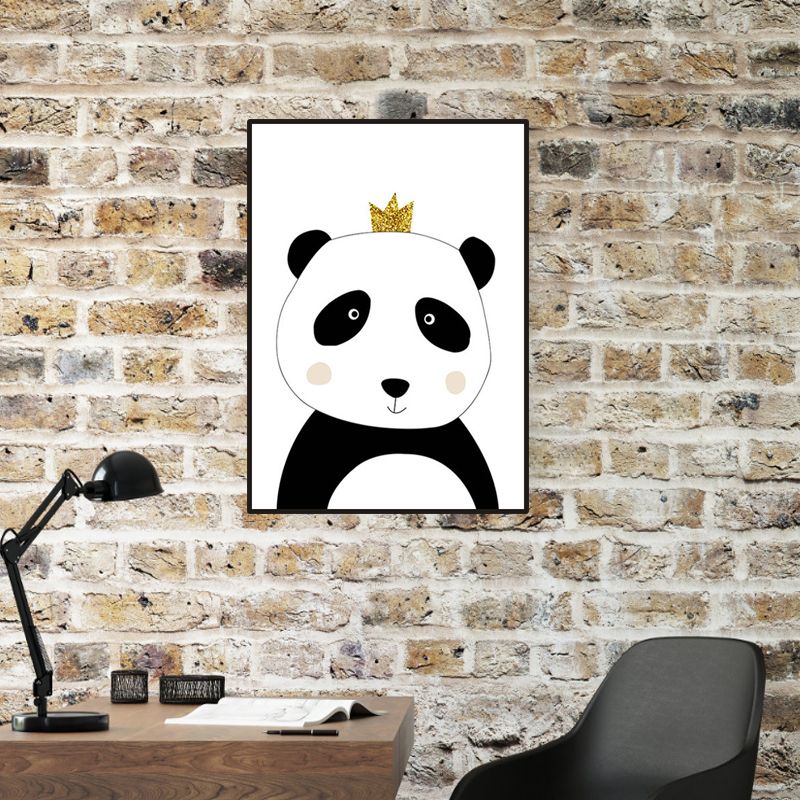 Panda with Crown Canvas Wall Art for House Interior, White, Multiple Sizes Available