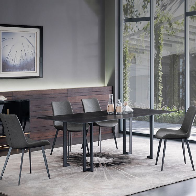 Modern Dining Table Set 1/4/5/9 Pcs Black Sintered Stone Dining Table with Armless Chairs